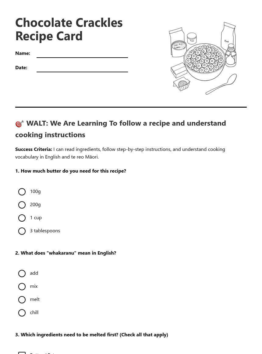 Chocolate Crackles Recipe Card worksheet preview