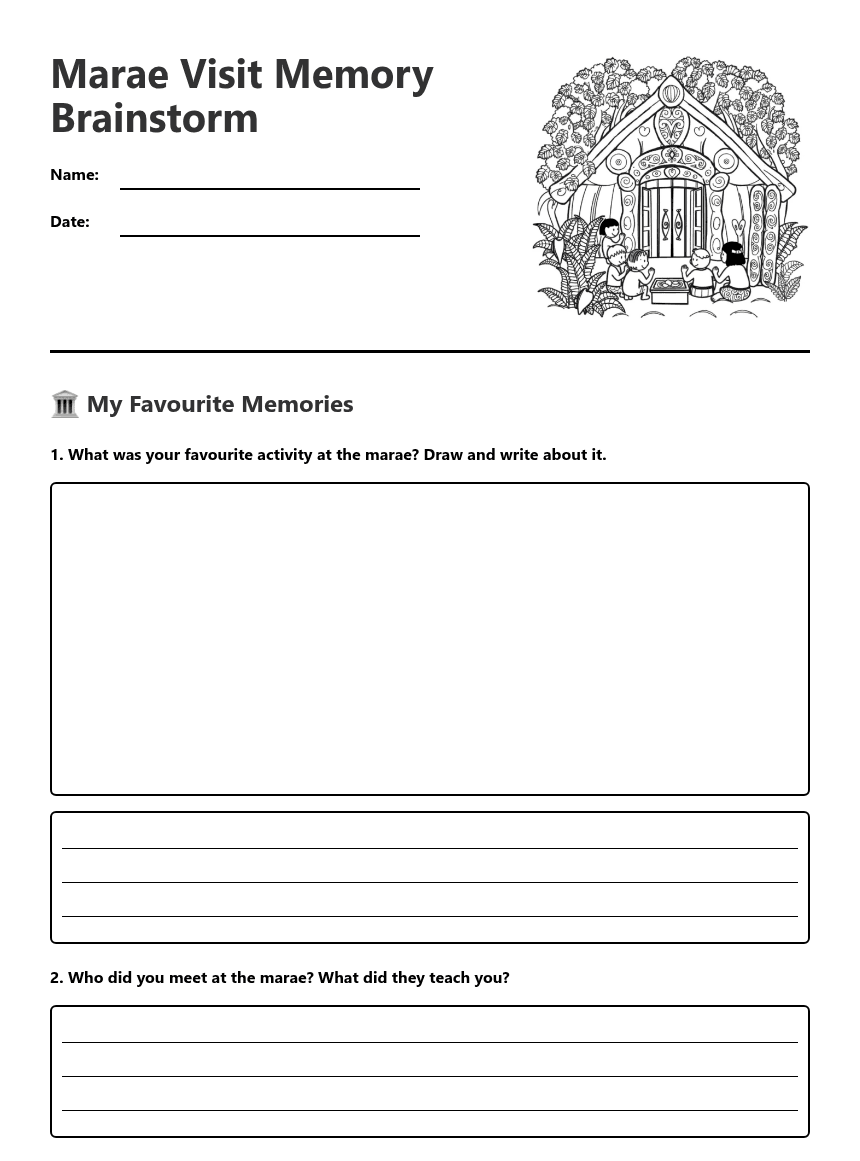 Marae Visit Memory Brainstorm worksheet preview