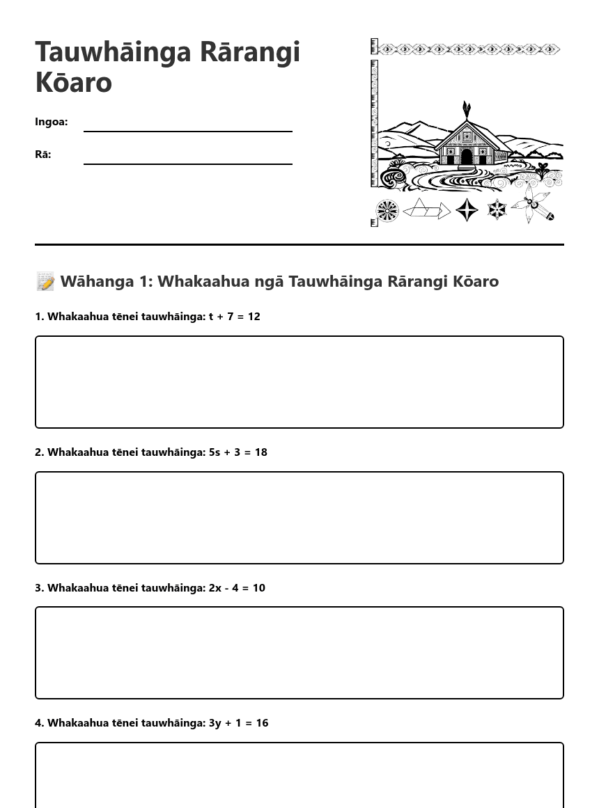Tauwhāinga Rārangi Kōaro worksheet preview