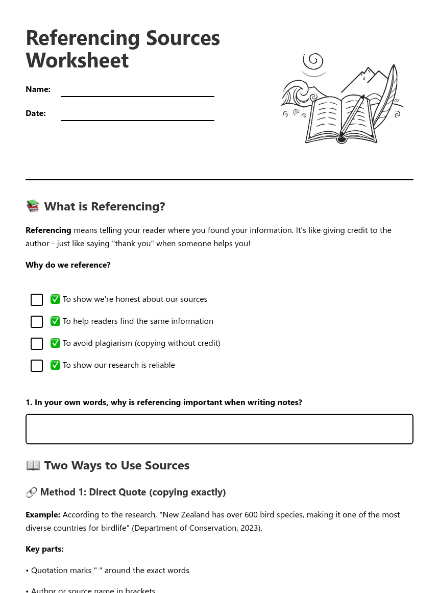 Referencing Sources Worksheet worksheet preview