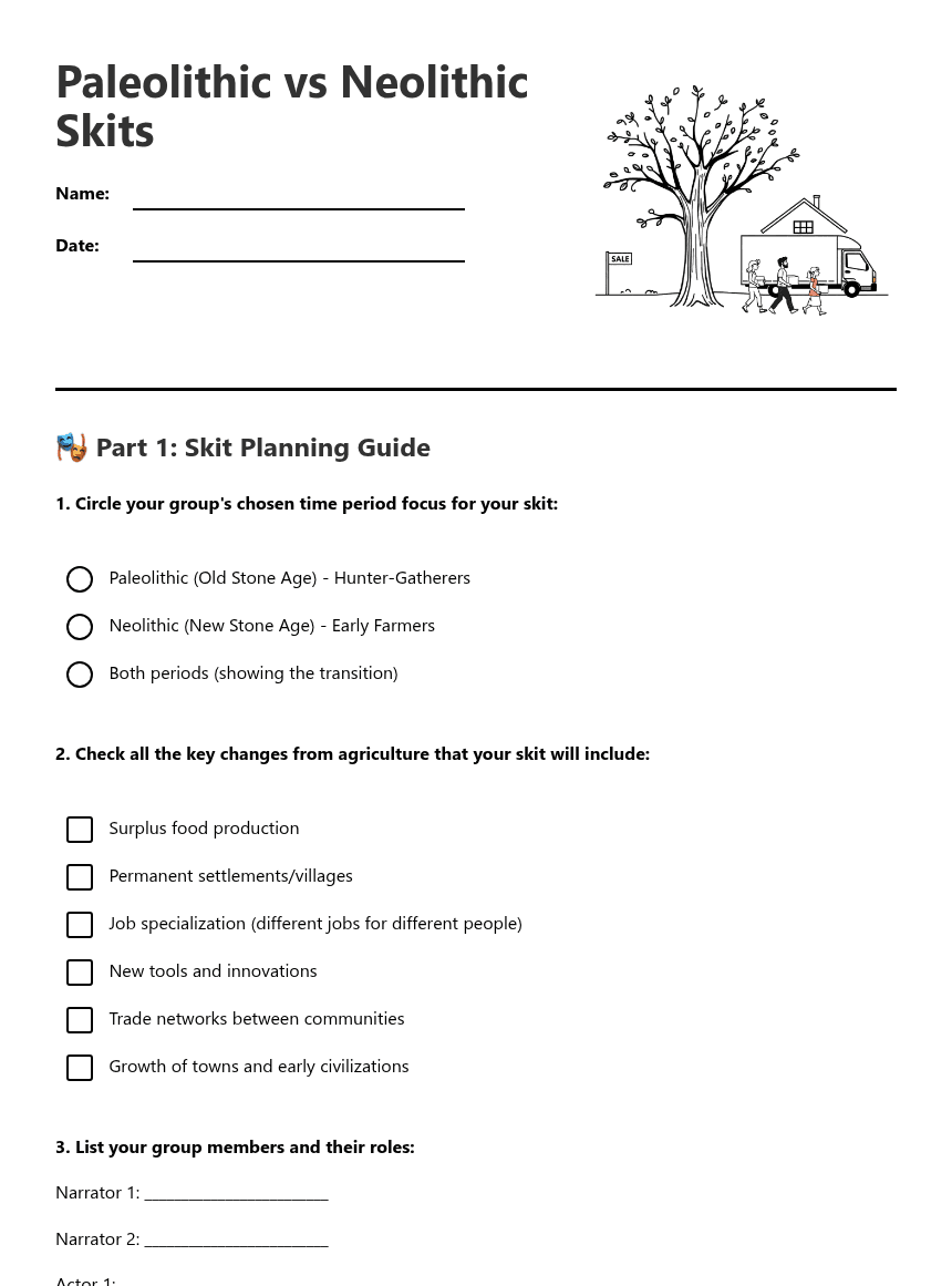 Paleolithic vs Neolithic Skits worksheet preview