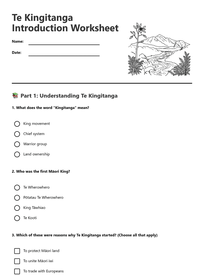 Te Kingitanga Introduction Worksheet