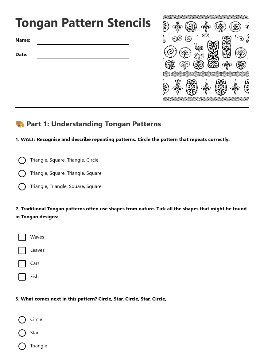 Tongan Pattern Stencils worksheet preview