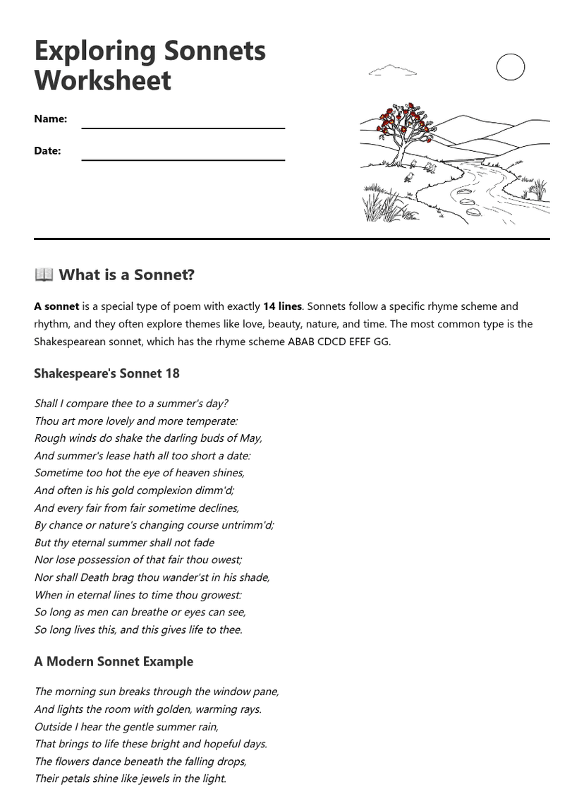 Exploring Sonnets Worksheet
