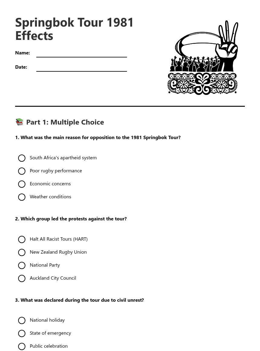 Springbok Tour 1981 Effects worksheet preview