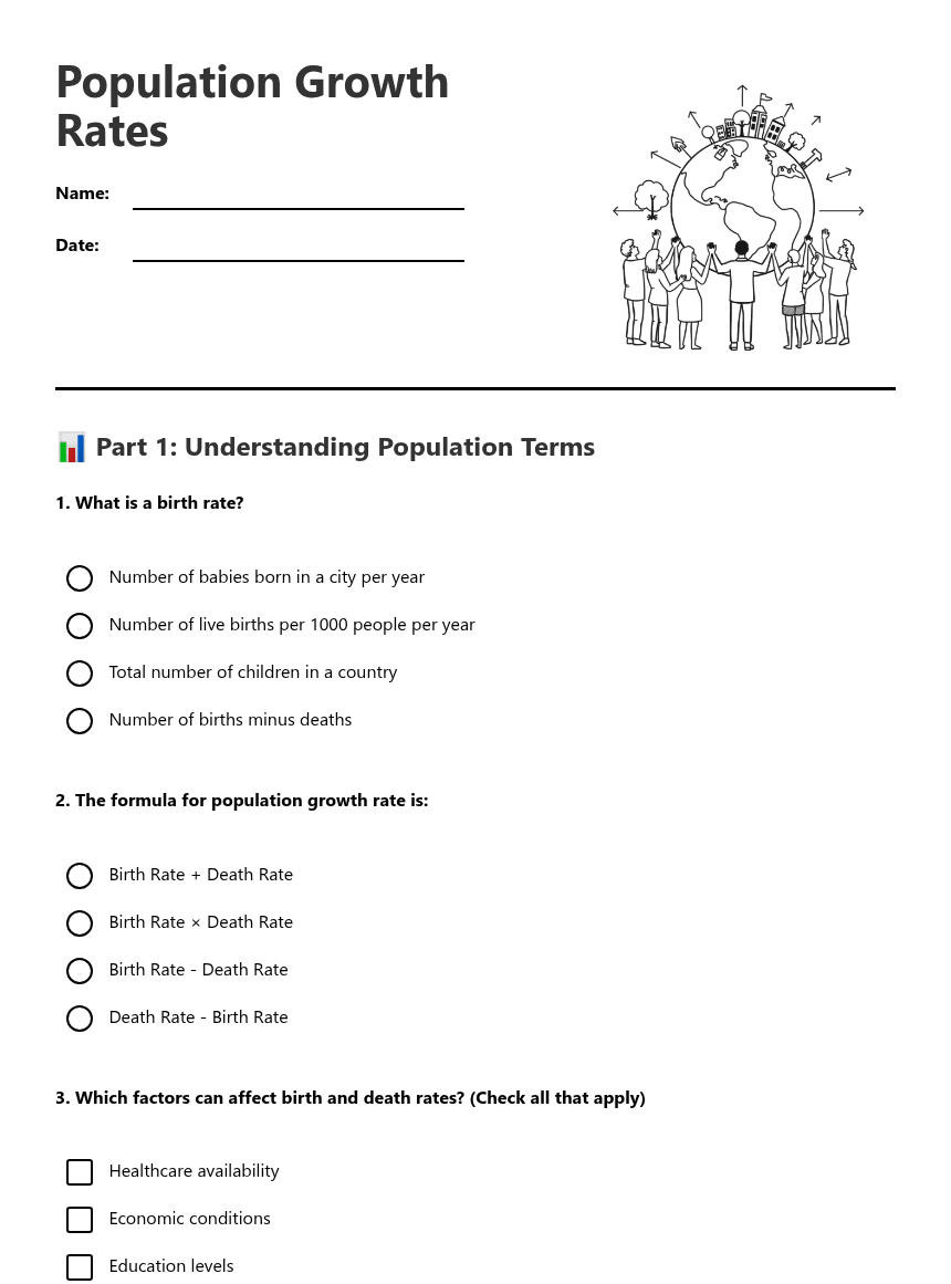 Population Growth Rates worksheet preview