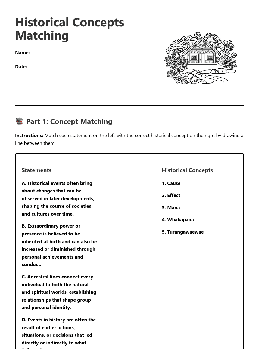 Historical Concepts Matching worksheet preview