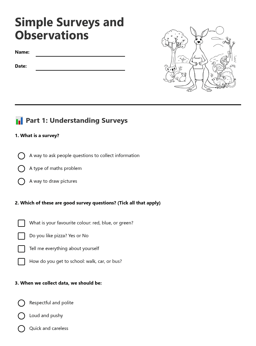 Simple Surveys and Observations worksheet preview