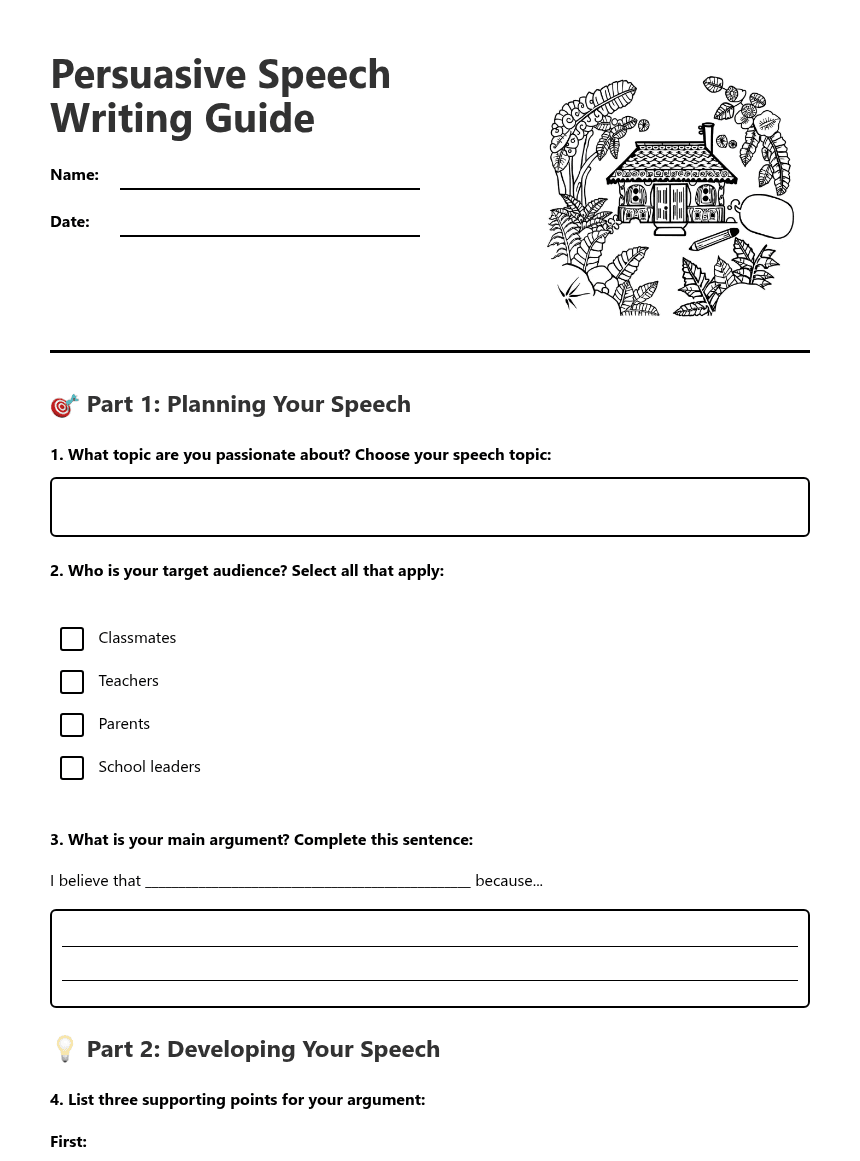 Persuasive Speech Writing Guide worksheet preview
