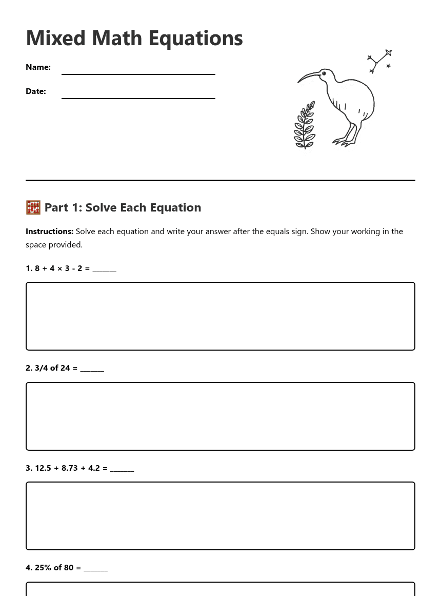 Mixed Math Equations worksheet preview
