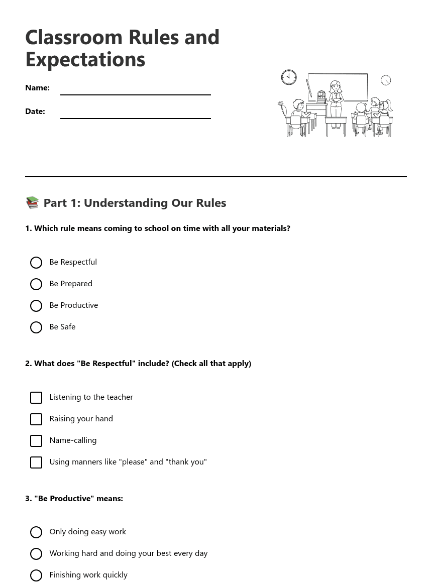 Classroom Rules and Expectations worksheet preview