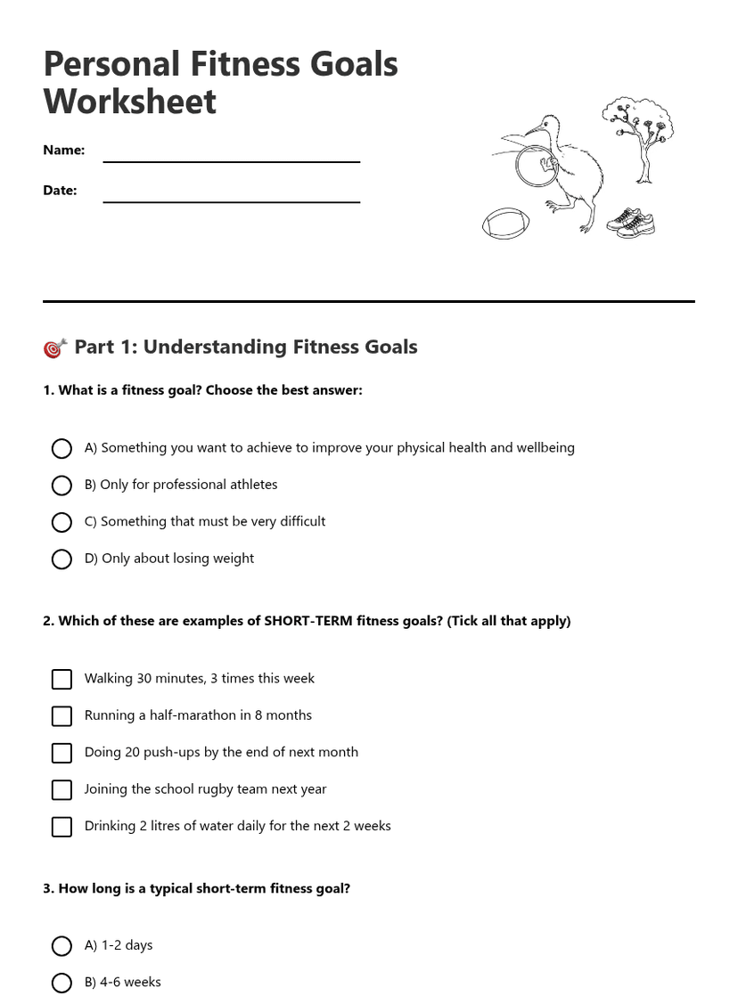 Personal Fitness Goals Worksheet
