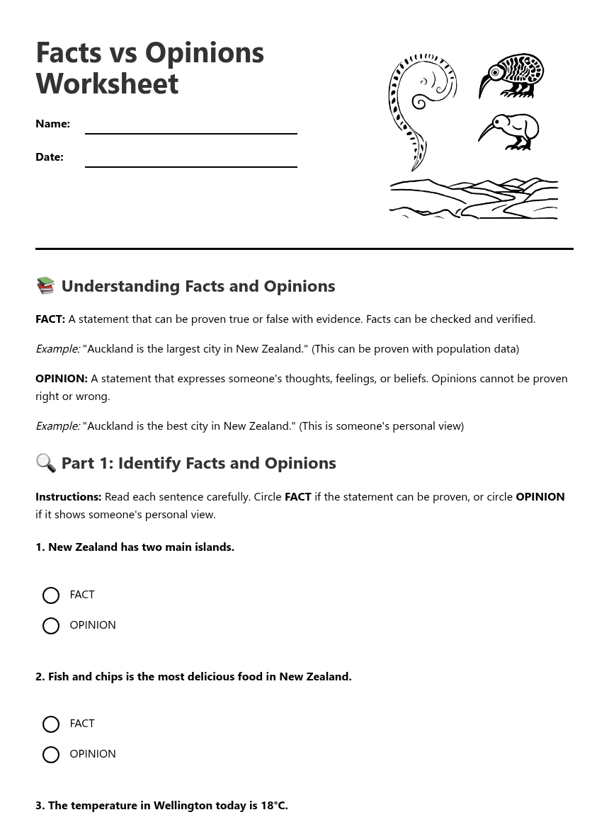 Facts vs Opinions Worksheet worksheet preview