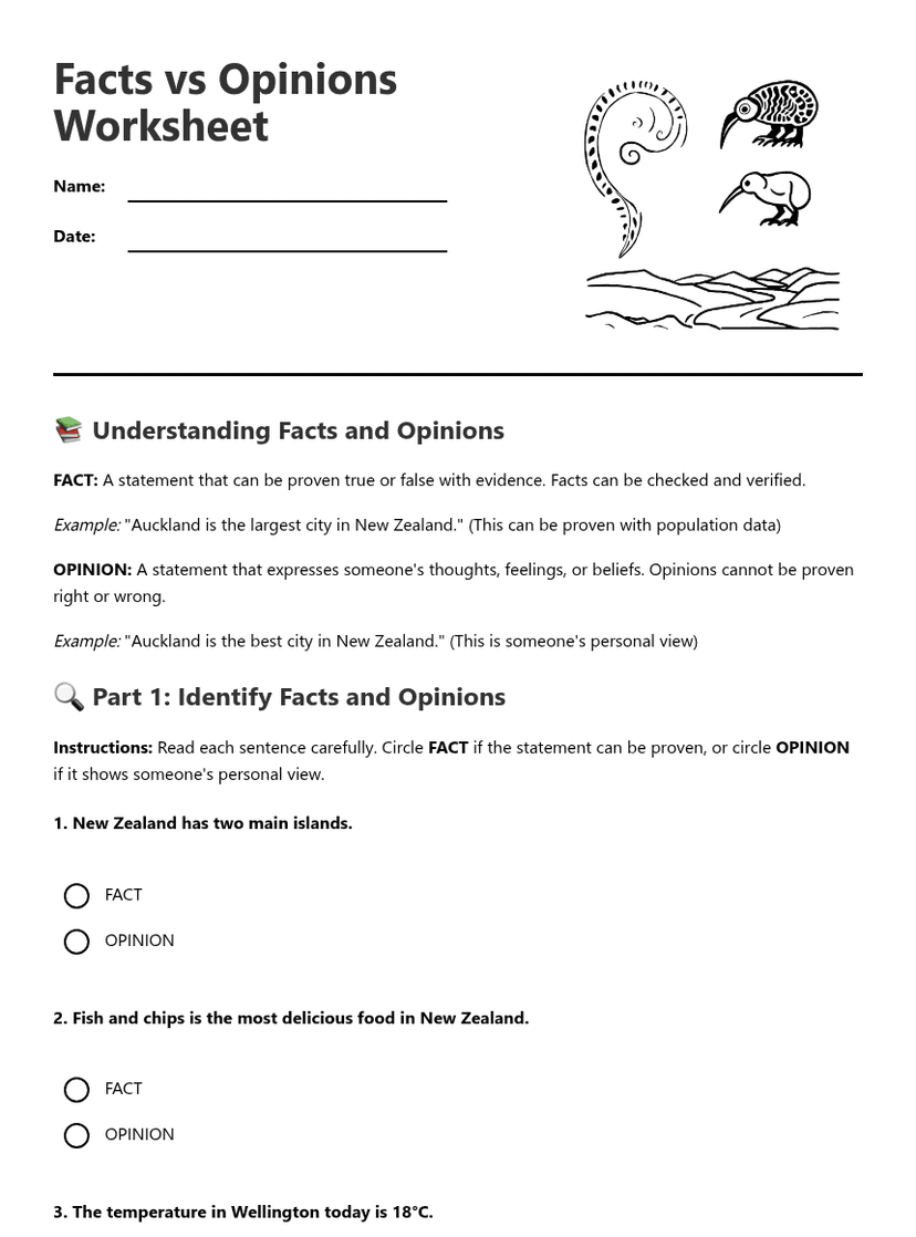 Facts vs Opinions Worksheet