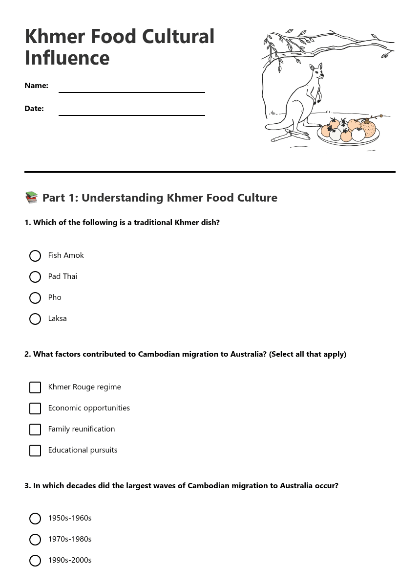 Khmer Food Cultural Influence worksheet preview
