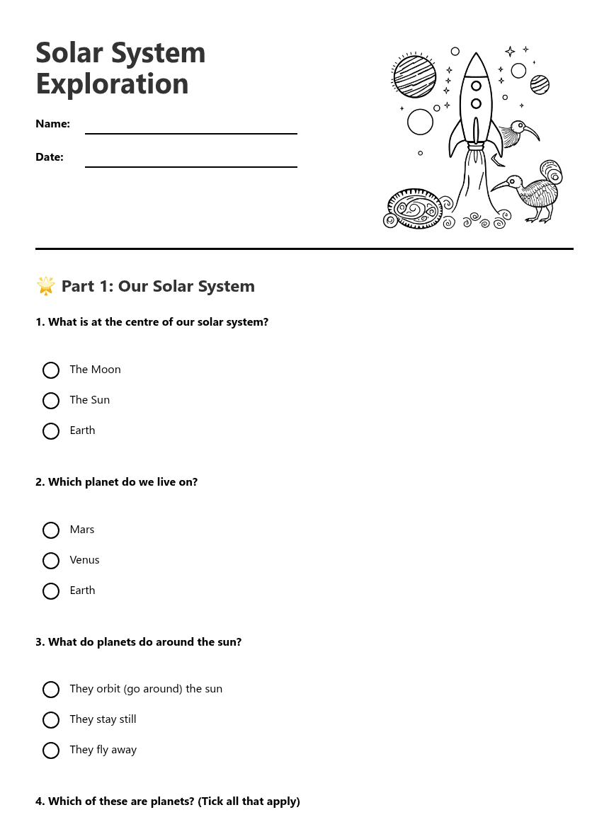 Solar System Exploration worksheet preview