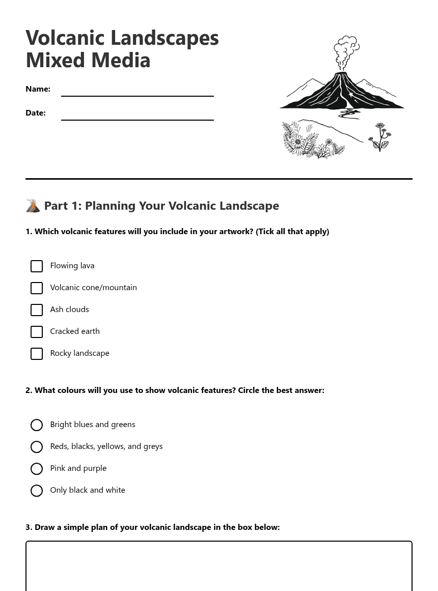 Volcanic Landscapes Mixed Media worksheet preview
