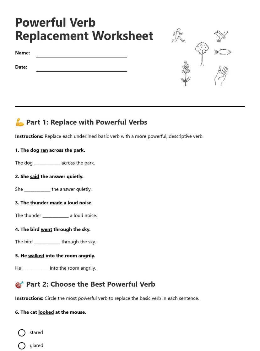 Powerful Verb Replacement Worksheet
