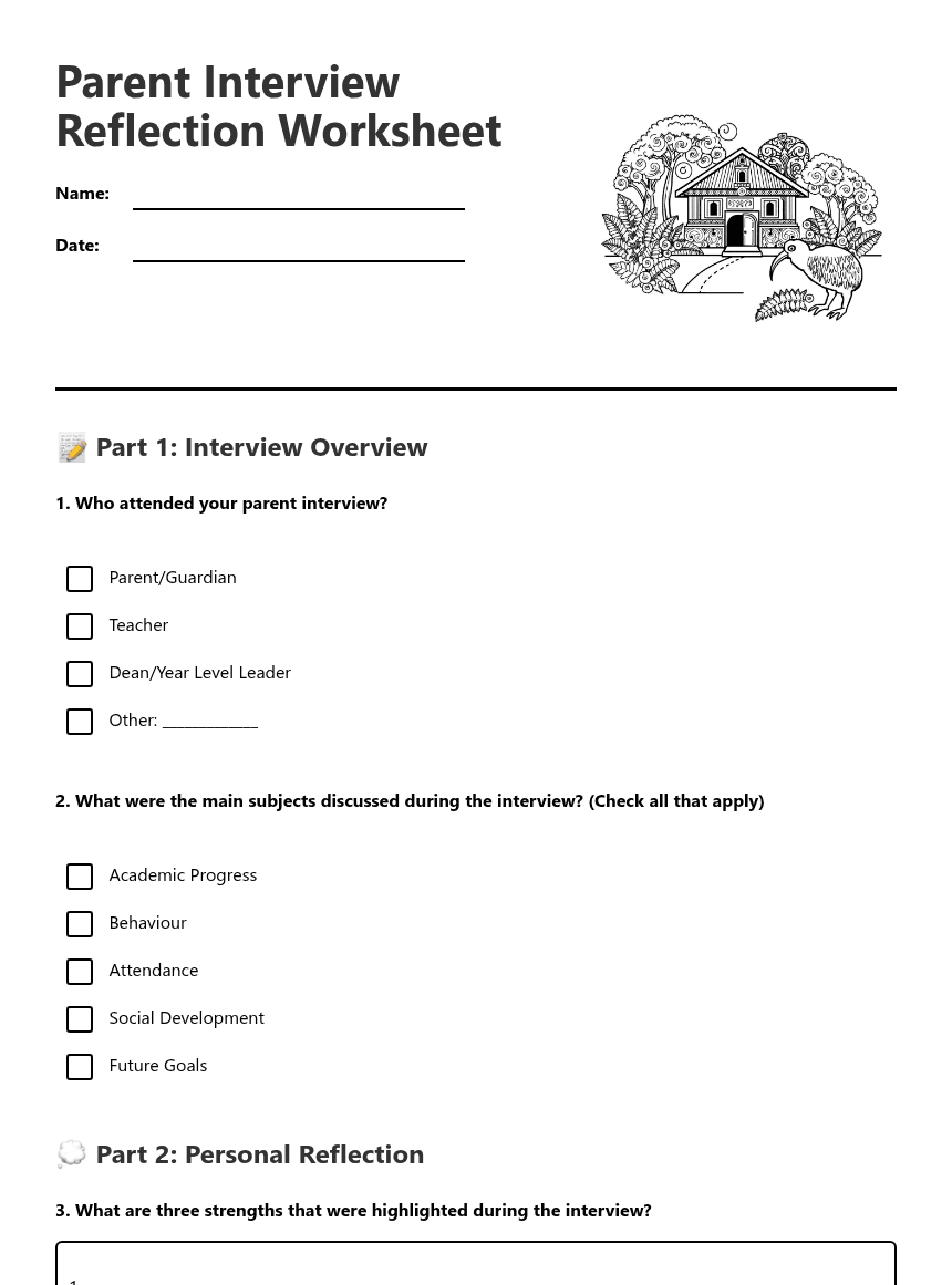 Parent Interview Reflection Worksheet worksheet preview