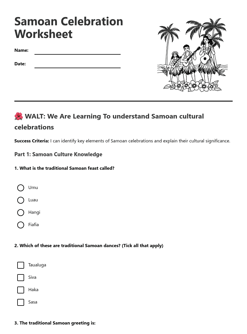 Samoan Celebration Worksheet worksheet preview