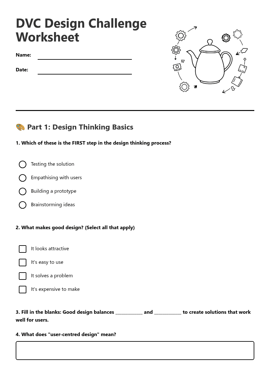 DVC Design Challenge Worksheet worksheet preview