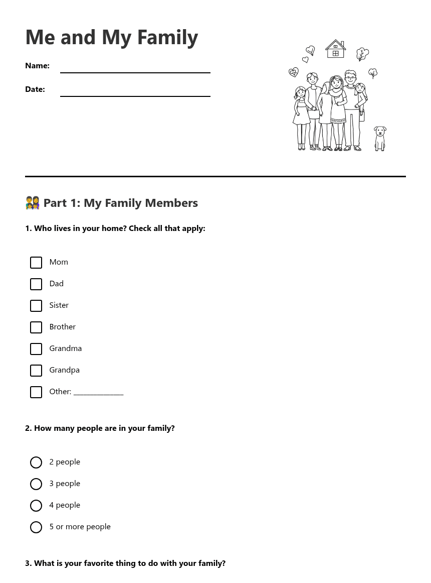 Me and My Family worksheet preview