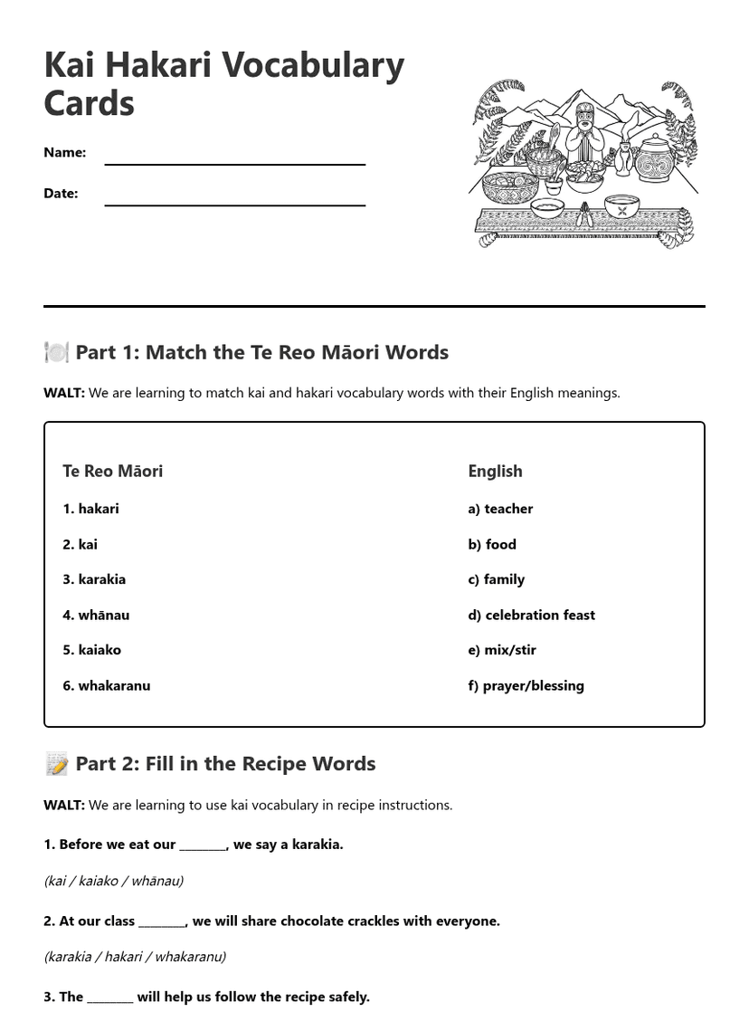 Kai Hakari Vocabulary Cards