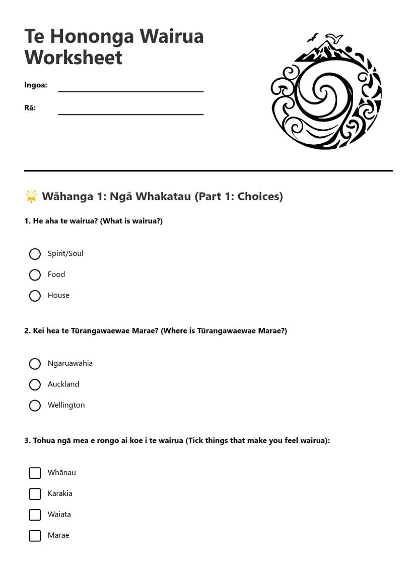 Te Hononga Wairua Worksheet