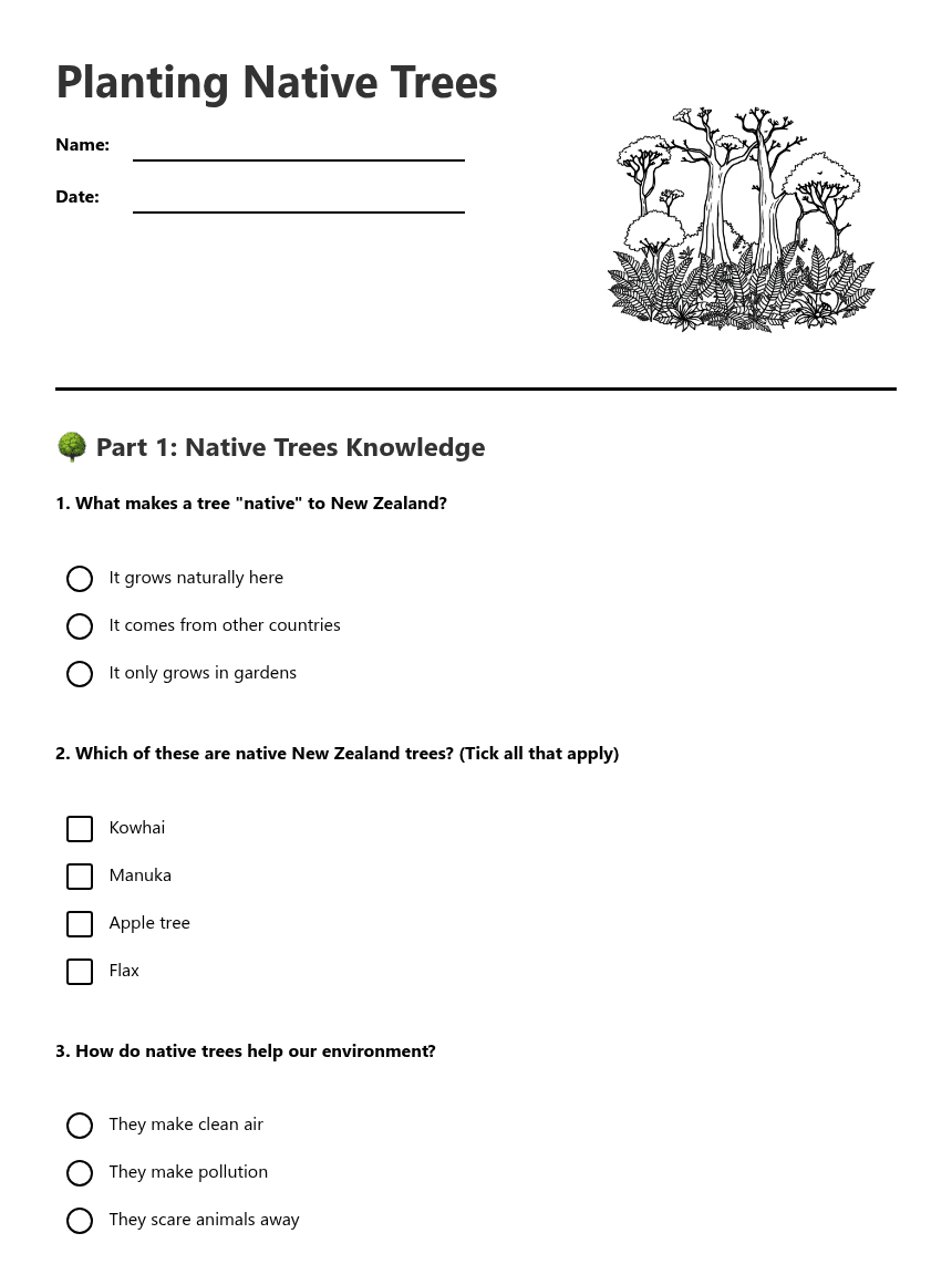 Planting Native Trees worksheet preview