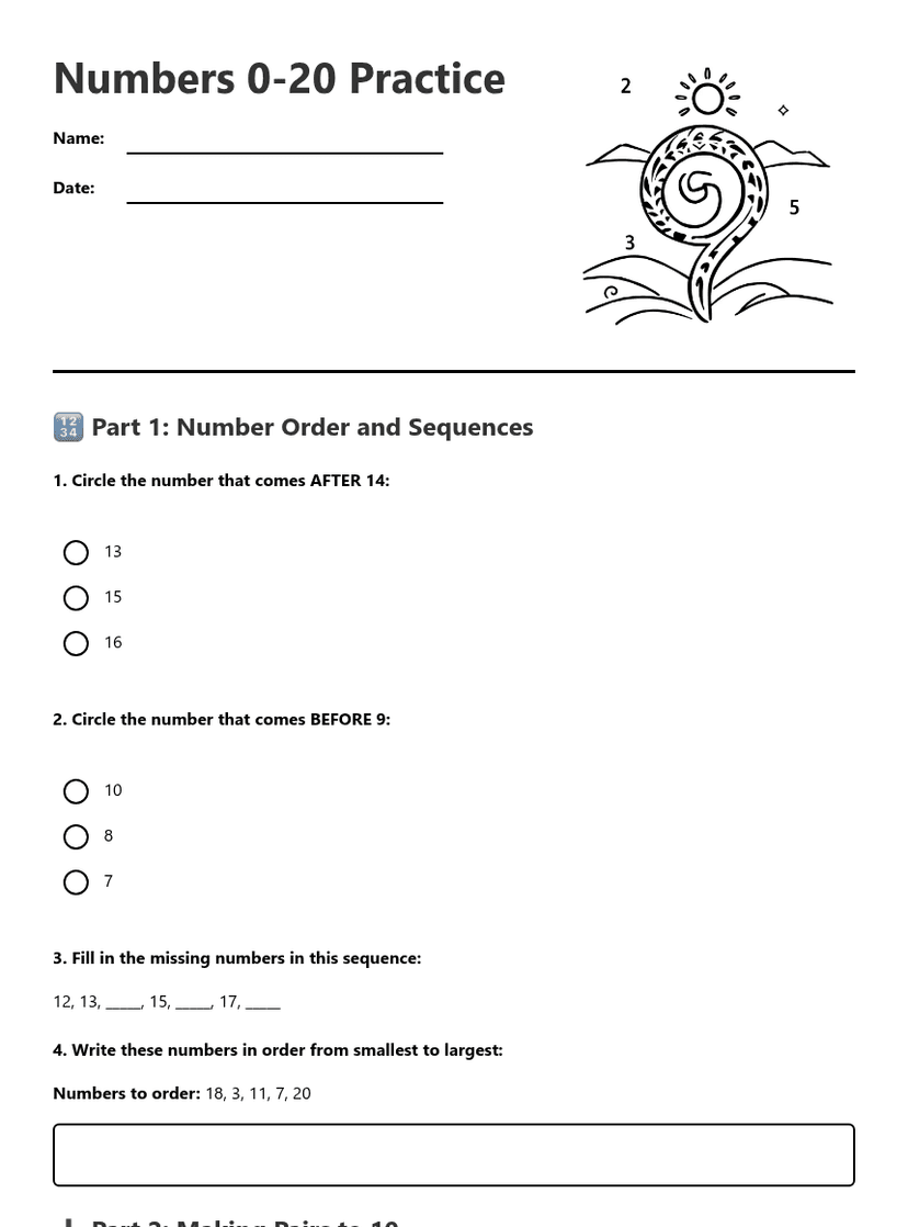 Numbers 0-20 Practice
