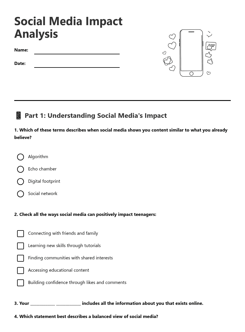 Social Media Impact Analysis worksheet preview