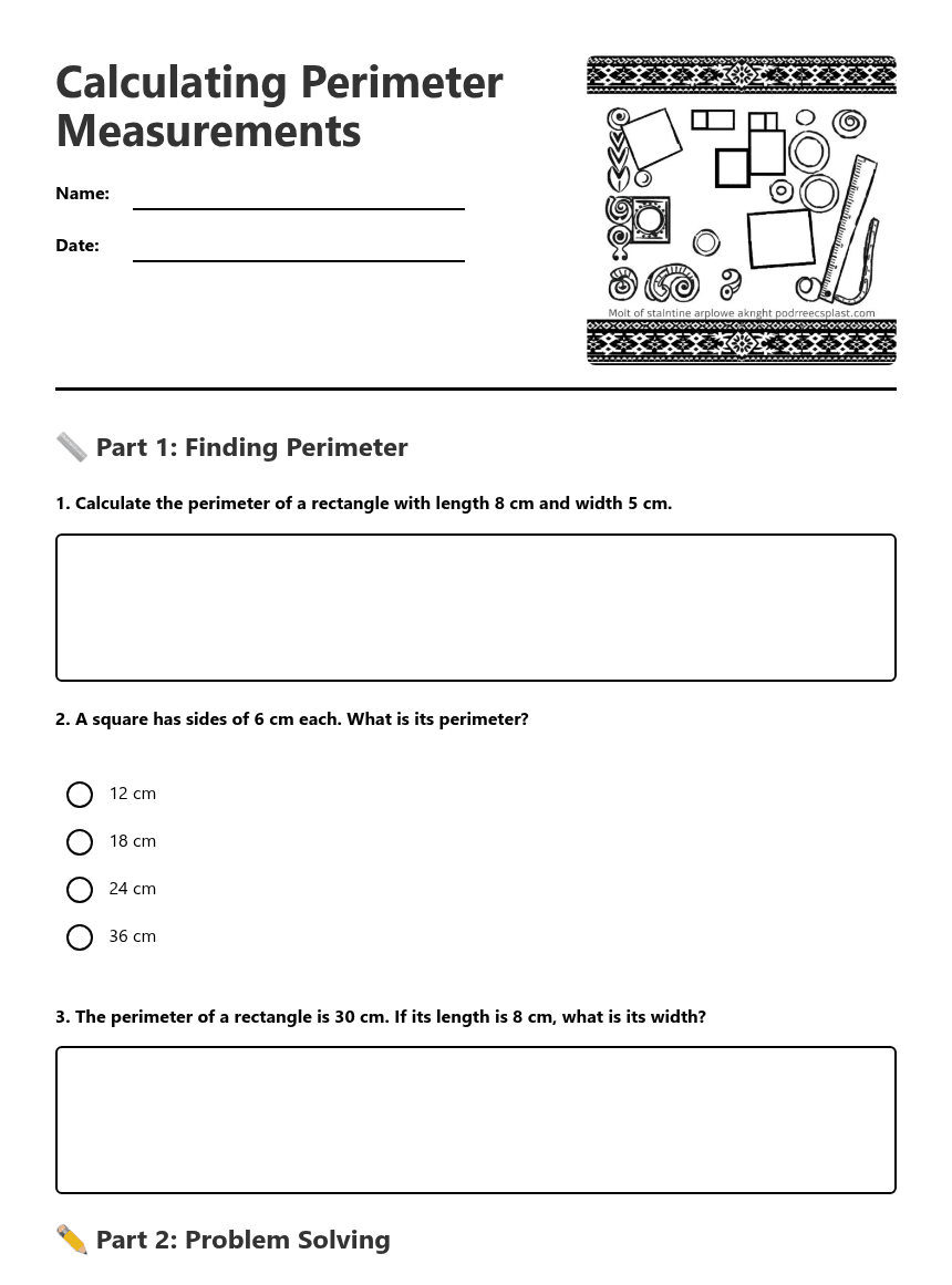 Calculating Perimeter Measurements worksheet preview
