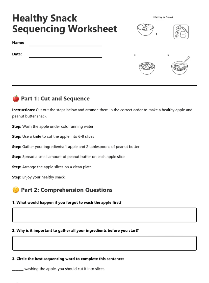 Healthy Snack Sequencing Worksheet