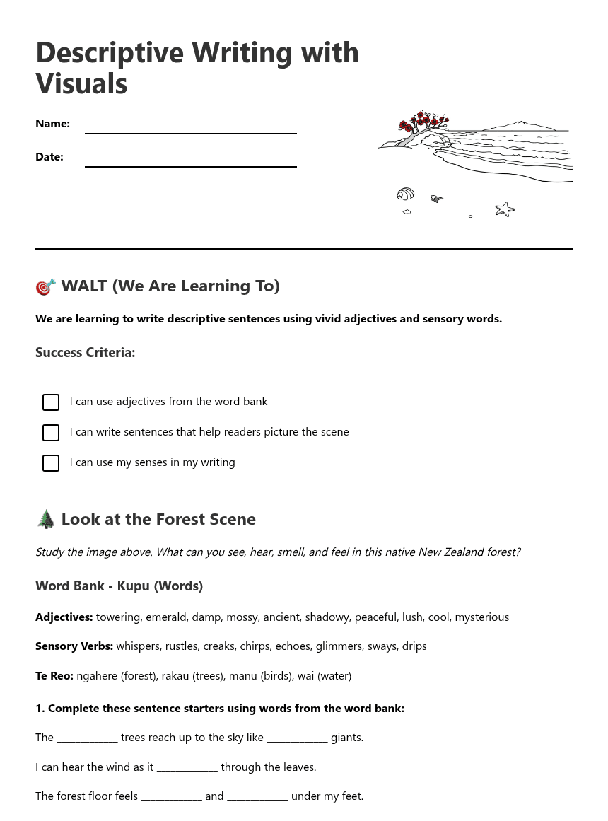 Descriptive Writing with Visuals worksheet preview