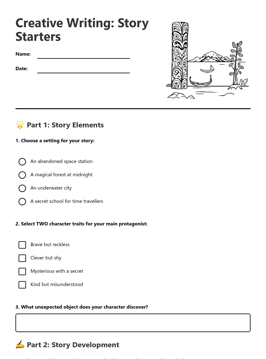 Creative Writing: Story Starters worksheet preview
