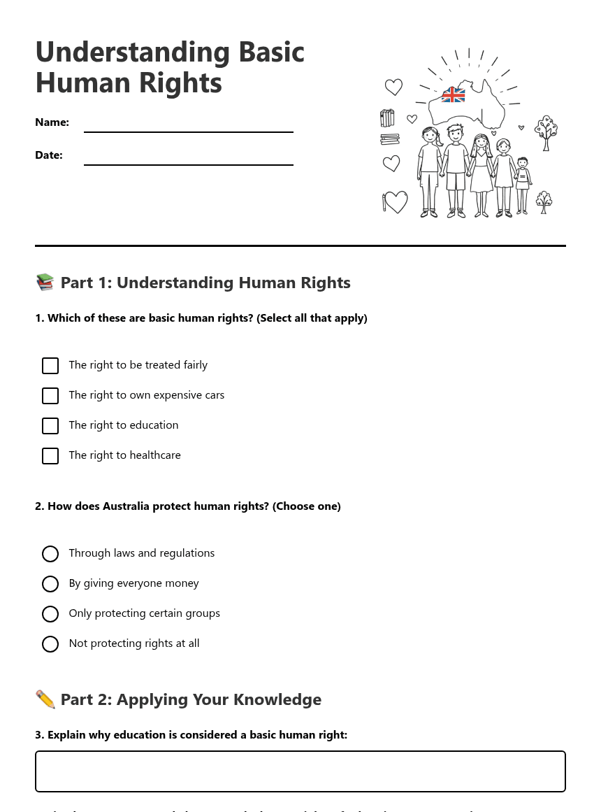 Understanding Basic Human Rights worksheet preview