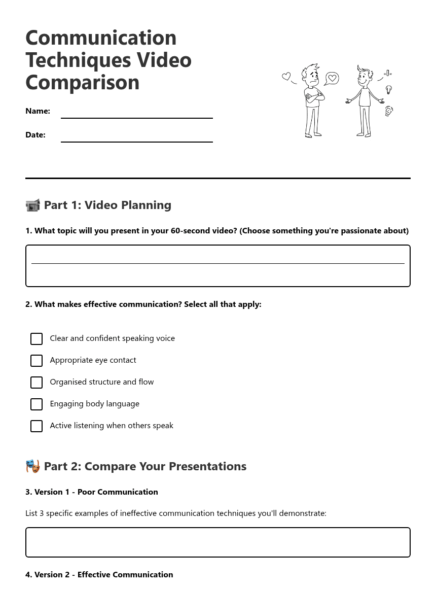 Communication Techniques Video Comparison worksheet preview