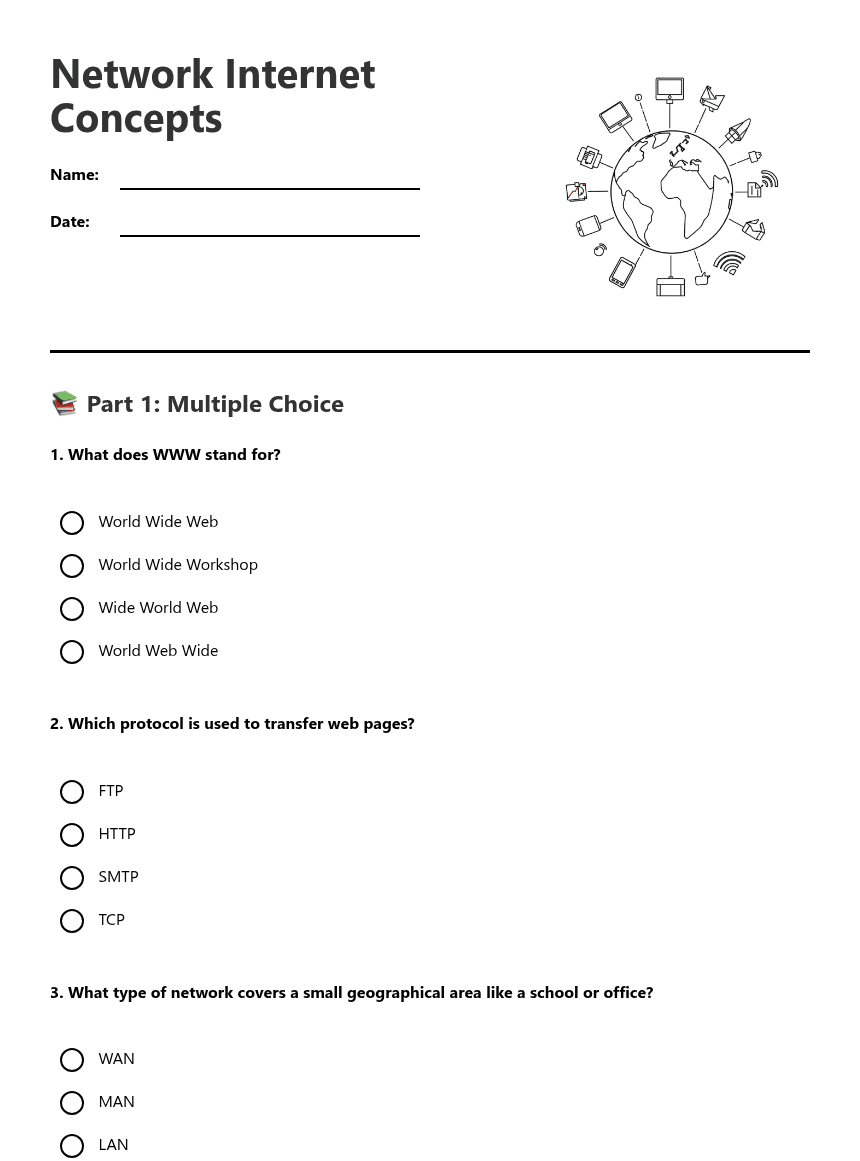 Network Internet Concepts worksheet preview