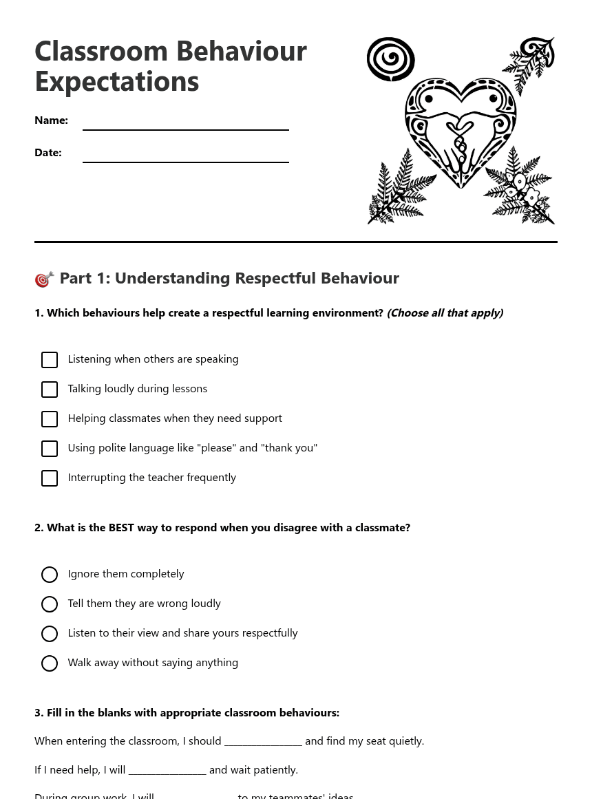 Classroom Behavior Expectations worksheet preview