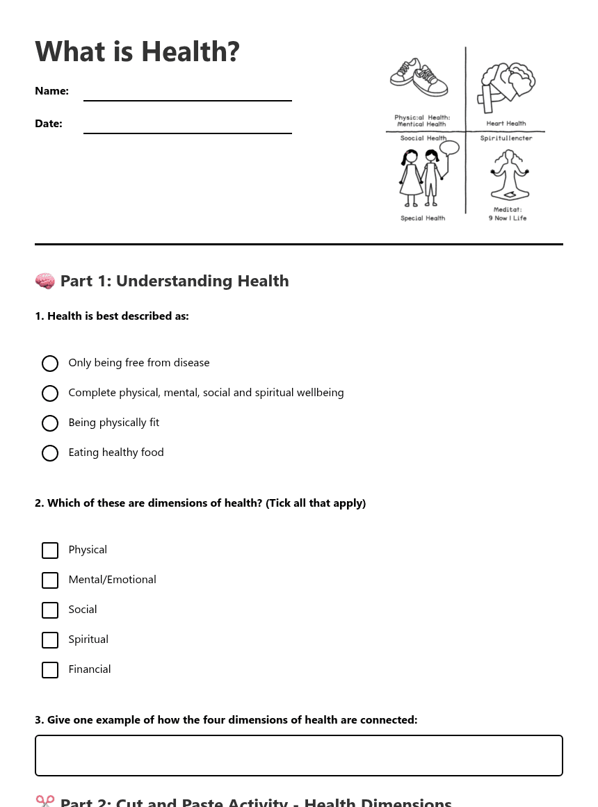 What is Health? worksheet preview