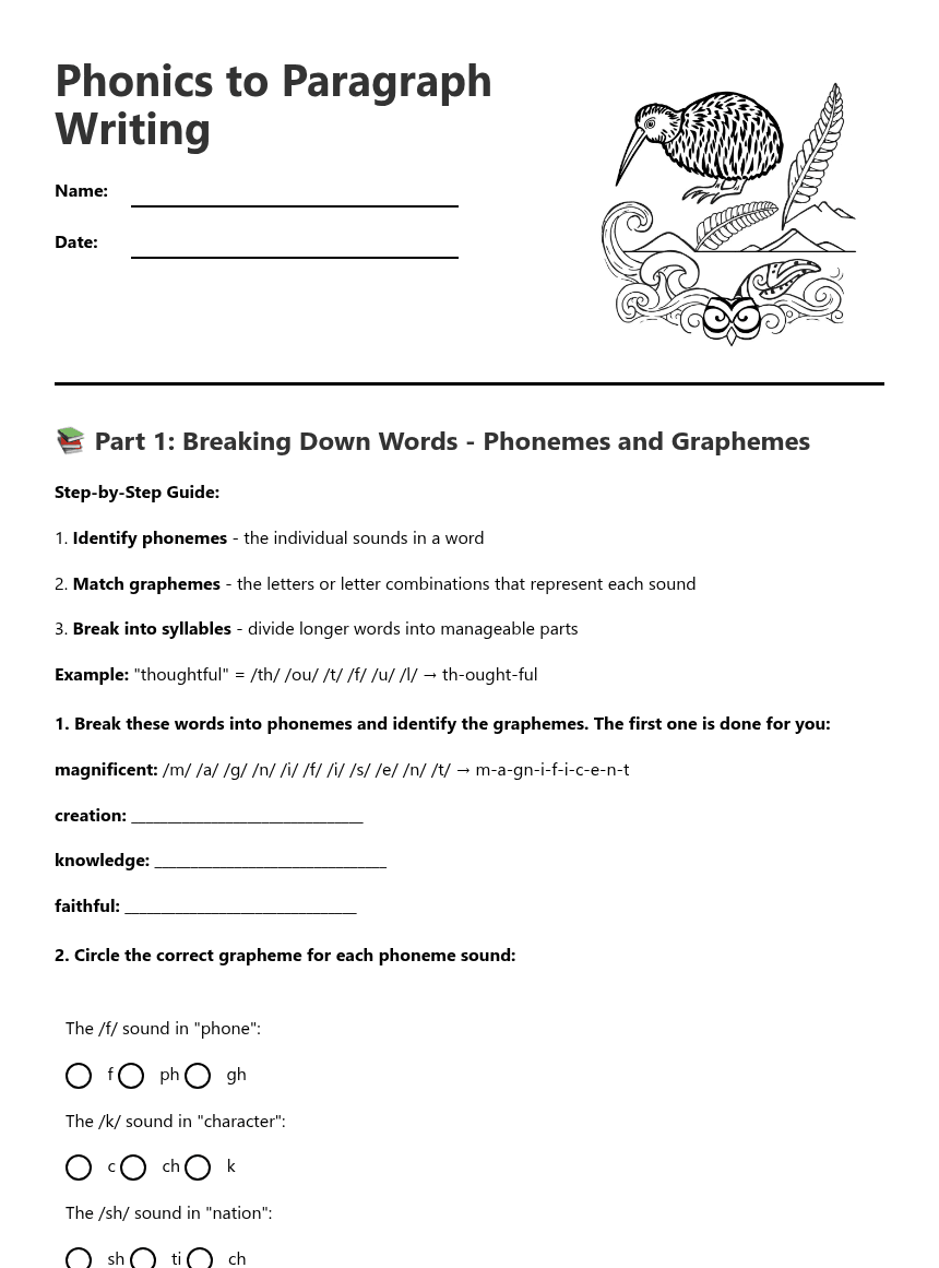 Phonics to Paragraph Writing worksheet preview