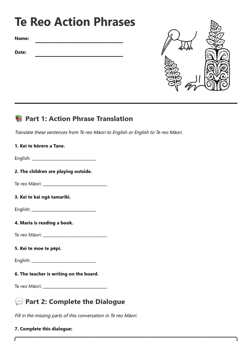 Te Reo Action Phrases
