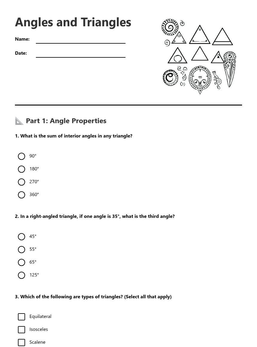 Angles and Triangles worksheet preview