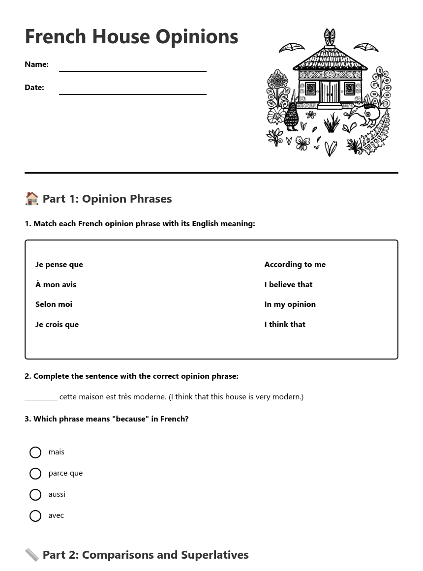 French House Opinions worksheet preview
