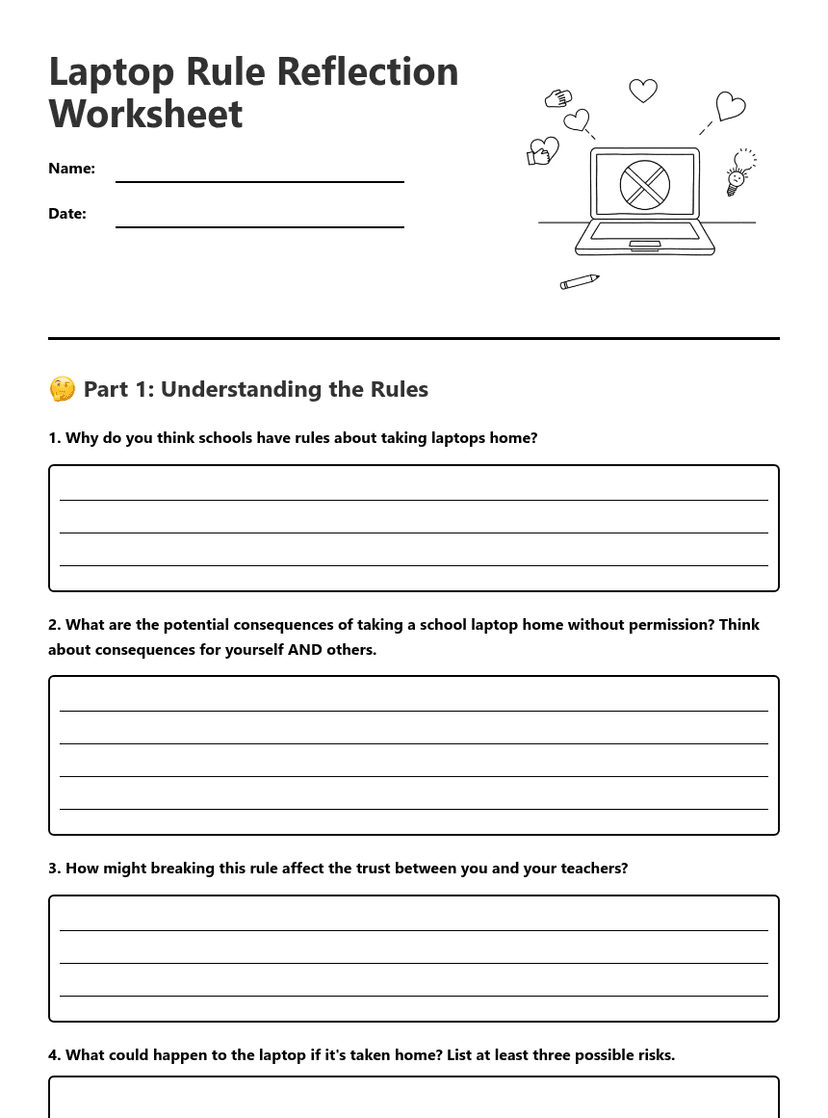 Laptop Rule Reflection Worksheet