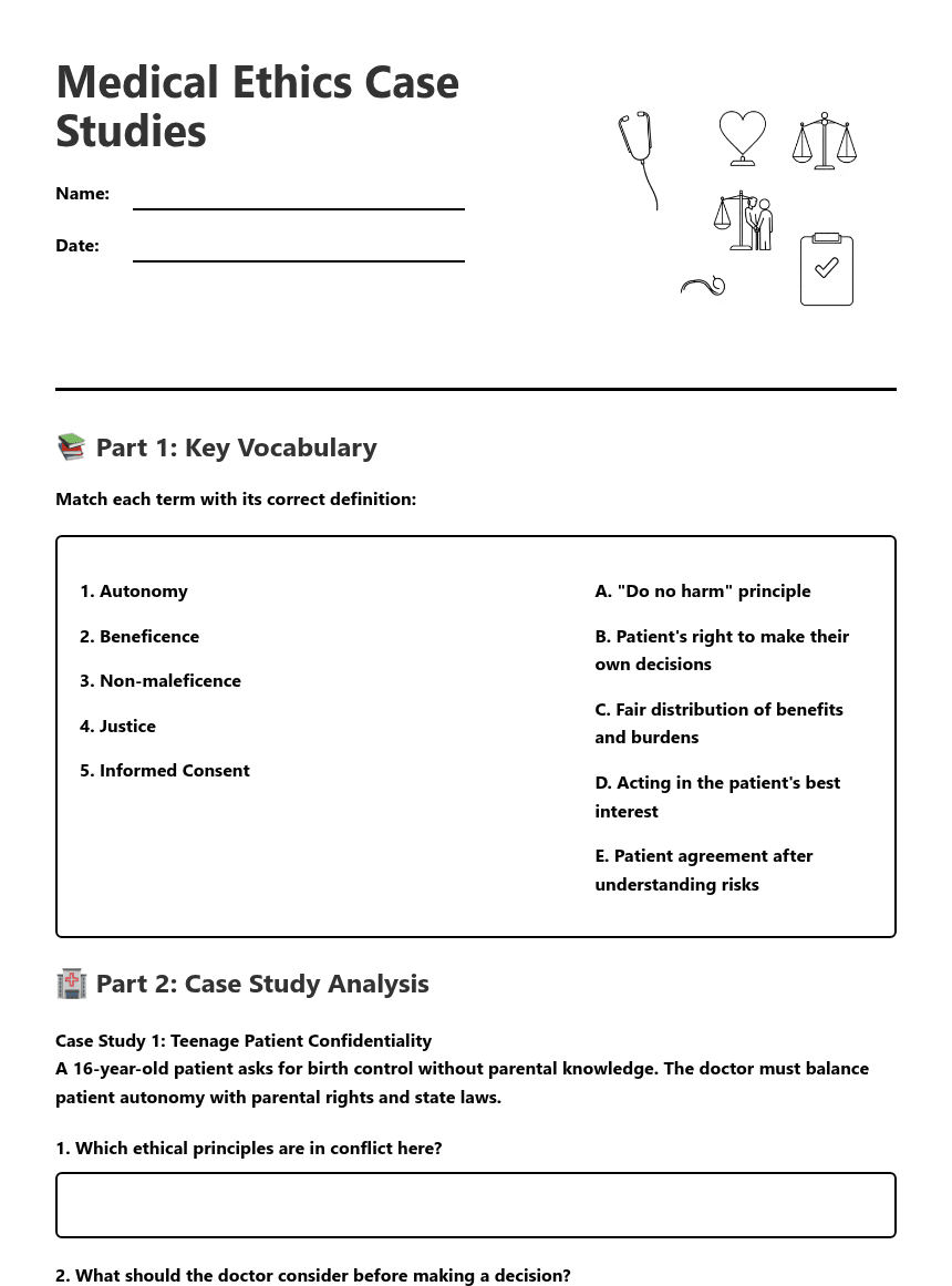 Medical Ethics Case Studies worksheet preview
