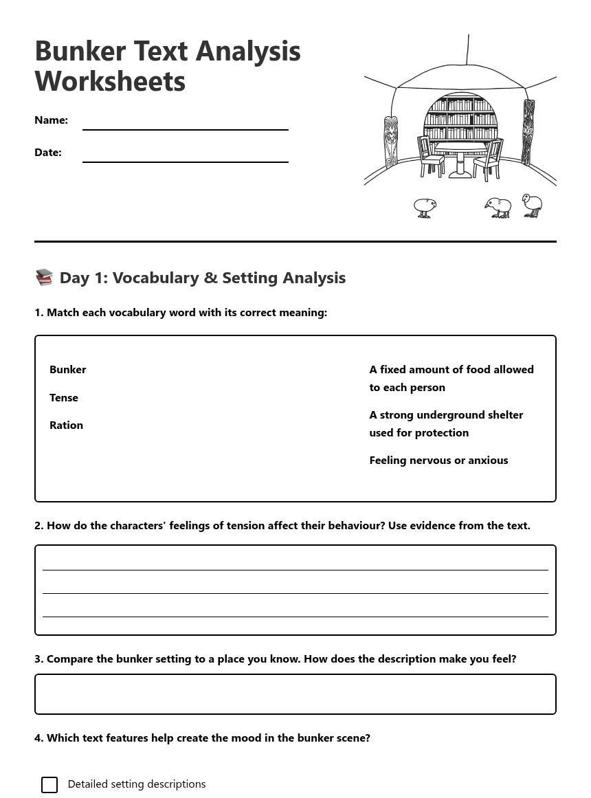 Bunker Text Analysis Worksheets worksheet preview