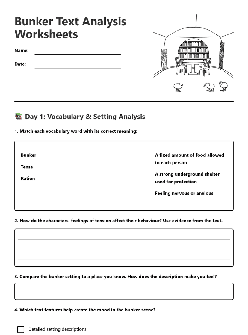 Bunker Text Analysis Worksheets