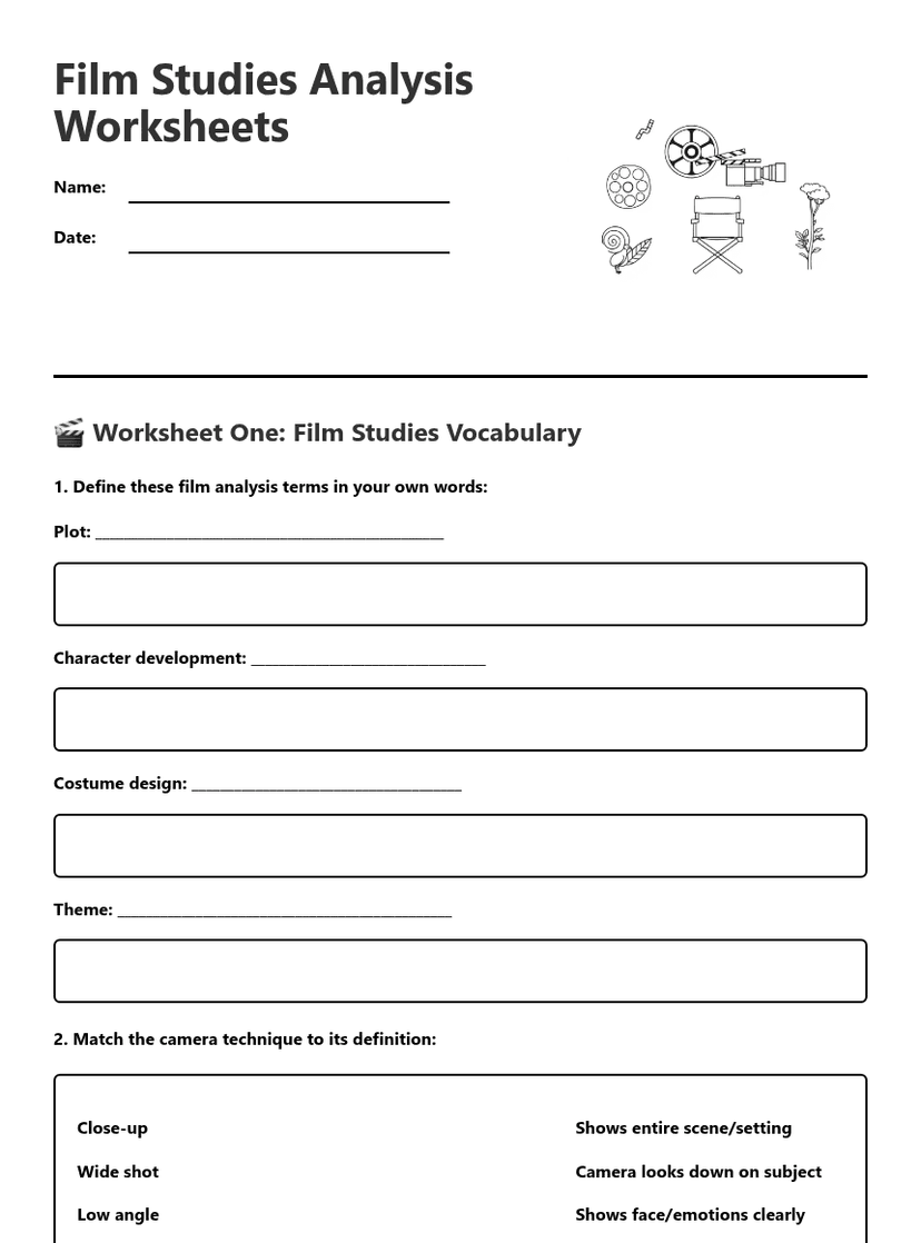 Film Studies Analysis Worksheets