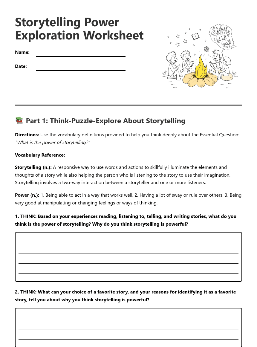 Storytelling Power Exploration Worksheet worksheet preview